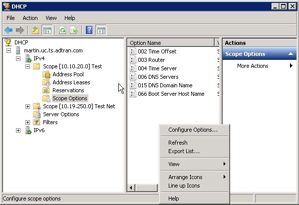 Configuring DHCP options for IP Phones on Windows Server